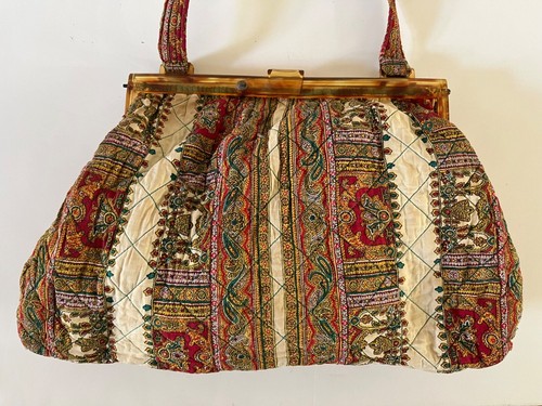 Vintage VALDROME gesteppte Paisley Handtasche Bakelit Rahmen 13,5” x 9” Frankreich - Bild 4 von 9