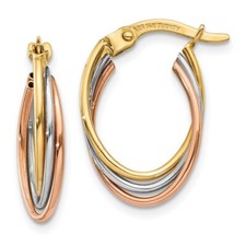 Real 14kt Tri-color Twisted Hoop Earrings