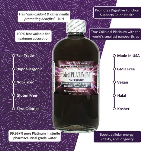 MediPLATINUM™ Gut Booster True Colloidal Platinum PtNP Nutrient: 500 mL in Glass - Picture 3 of 14
