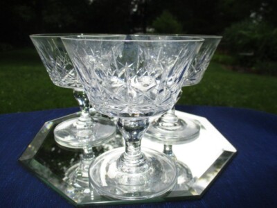 1850-1930 RICHARDSON BRITISH CRYSTAL GLASS LOW CHAMPAGNE SHERBETS OLIVE  CROSS