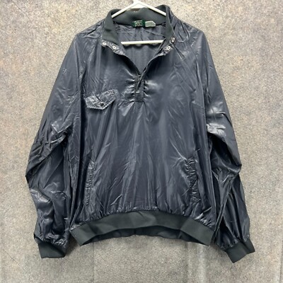 VTG Izod Jacket Mens Large Black Quarter Zip Nylon Windbreaker Bomber Rain  Coat