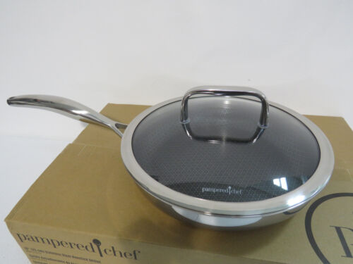 Pampered Chef Stainless Steel Nonstick 10" Skillet Frying Pan Cover W/ Cover NEW - Picture 2 of 5