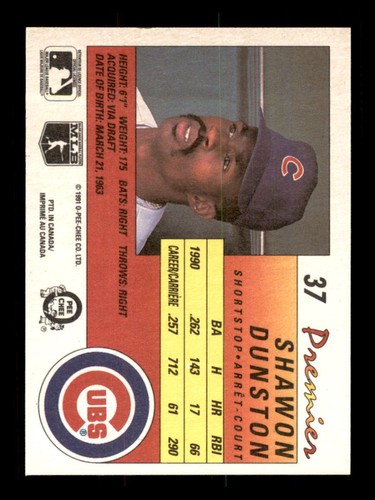 1992  Baseball O-Pee-Chee Shawon Dunston Chicago Cubs #37 1 - Picture 2 of 2