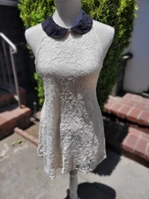 Fire and needles label white lace with black collar min dress