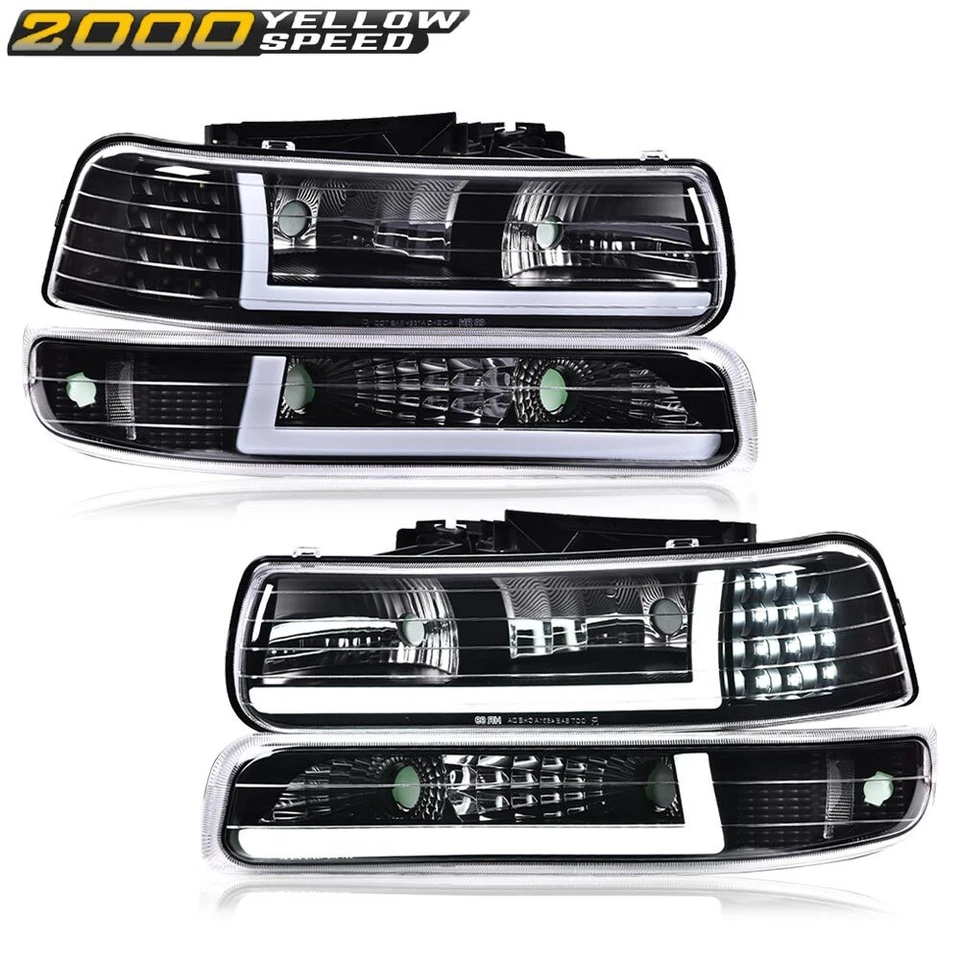 For 99-02 Chevy Silverado 1500 2500 HD 3500 LED DRL Headlight+Bumper Signal Lamp Foto 4 de 4