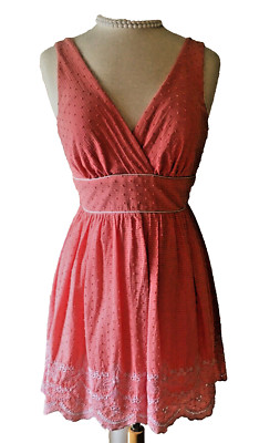 VINTAGE  ~THREE PINK HEARTS TRIXXI ~  DRESS SIZE 7 CORAL COLOR ~ EMBROIDERED HEM