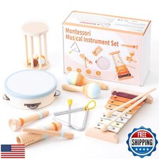 Baby Musical Instruments-Montessori Wooden Toys for Toddlers 1-3, 7-Piece Set