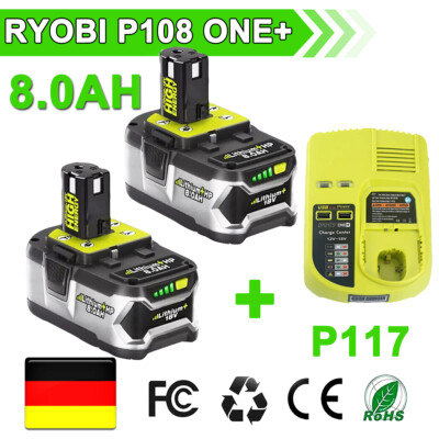 2pack 8.0Ah 18V  Lithium Akku für RYOBI One Plus RB18L50 P108 P107 P109/Ladeg DE