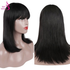 Brazilian Short Cut Bob Wigs Straight Remy Human Hair  Full Machine  with Bang