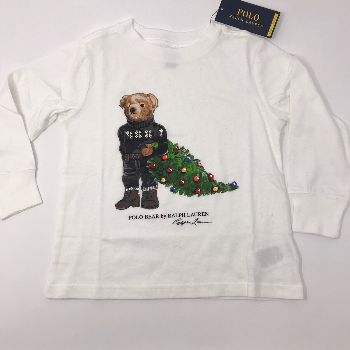 Ralph Lauren Boys S, M, Tee Shirt Polo Bear Christmas Tree