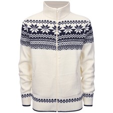 Brandit Cardigan Norweger Scandinavian Zip Jumper Warm Winter Fleece White
