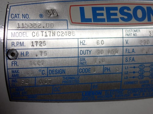 C6T17NC248B MOTORE LEESON 3/4 HP 230V NUOVO - Foto 5 di 6