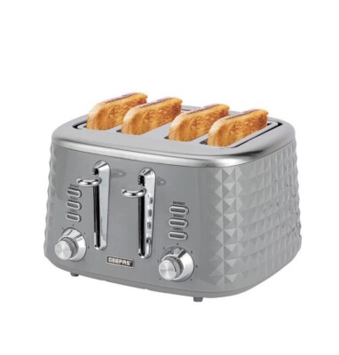 Geepas 4 Scheiben Brot Toaster mit 7 Ebenen Bräunungskontrolle Krümelschublade Grau