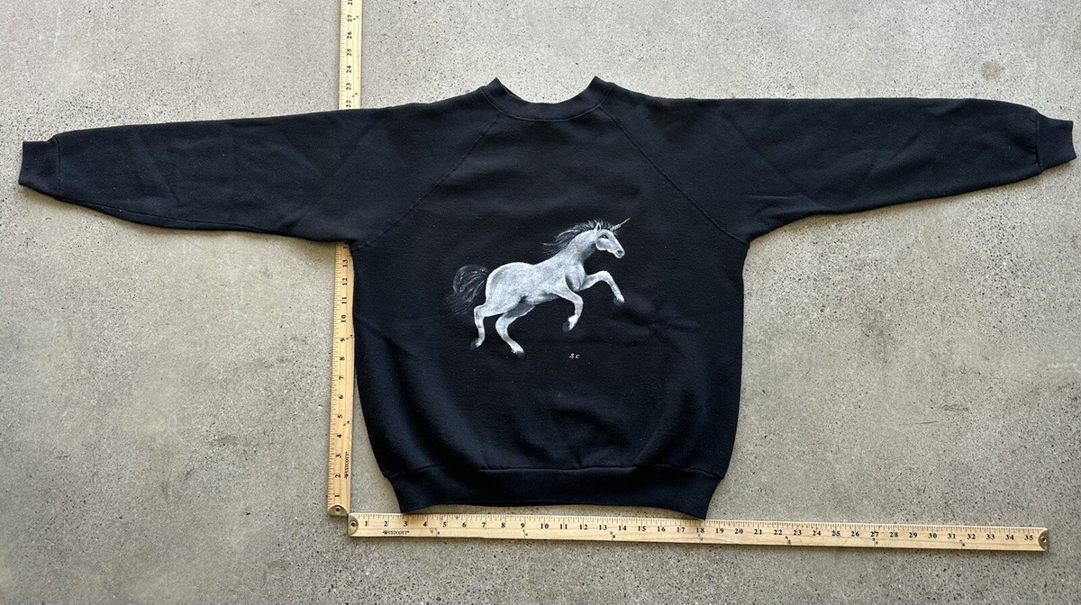 Vintage Tultex SE Black Acrylic Cotton Unicorn Art to Wear 