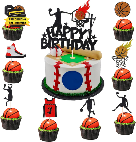 9Pcs Basketball Cake Toppers, Basketball Theme Cake Decoration for Boy Birthday,