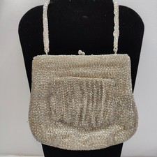 Vintage RICHERE Champagne Color Beaded Evening Purse with Inner and Outer Pocket