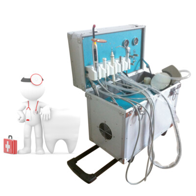 Portable Dental Delivery Unit with Air Compressor Handpiece Kit 4 Hole Suction