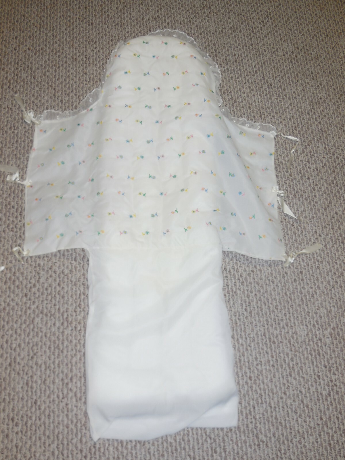 Baby Blanket Wrap Carrier Christening Floral Embroidered RARE Vintage