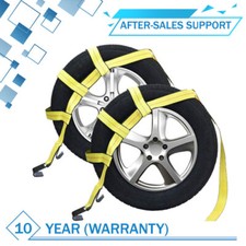 Set 2 Car Tire Tow Dolly Straps Heavy Duty Wheel Net Flat Hook Basket Strap Nj