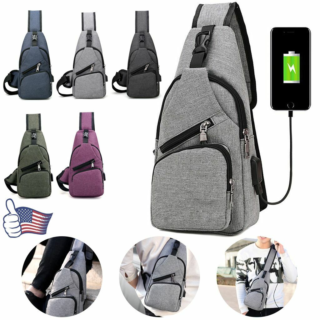 Oxford Sling Bag – Crossbody Chest Shoulder Backpack With USB Port & Headphone Hole, Water-Resistant For Travel & Daily Use