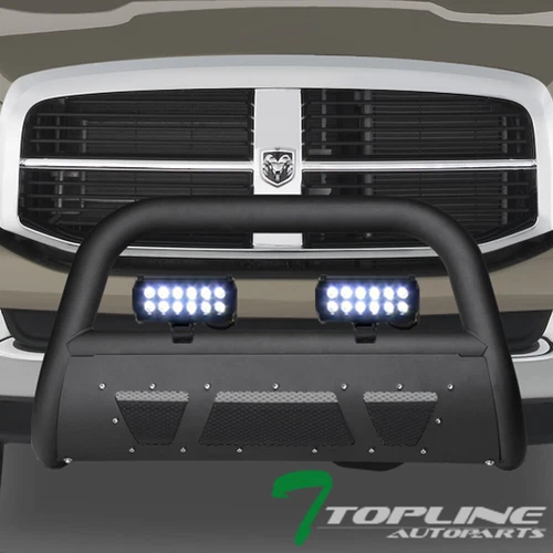 Topline For 06-08 Dodge Ram 1500 Matte Blk Studded Mesh Bull Guard 36W LED Bars