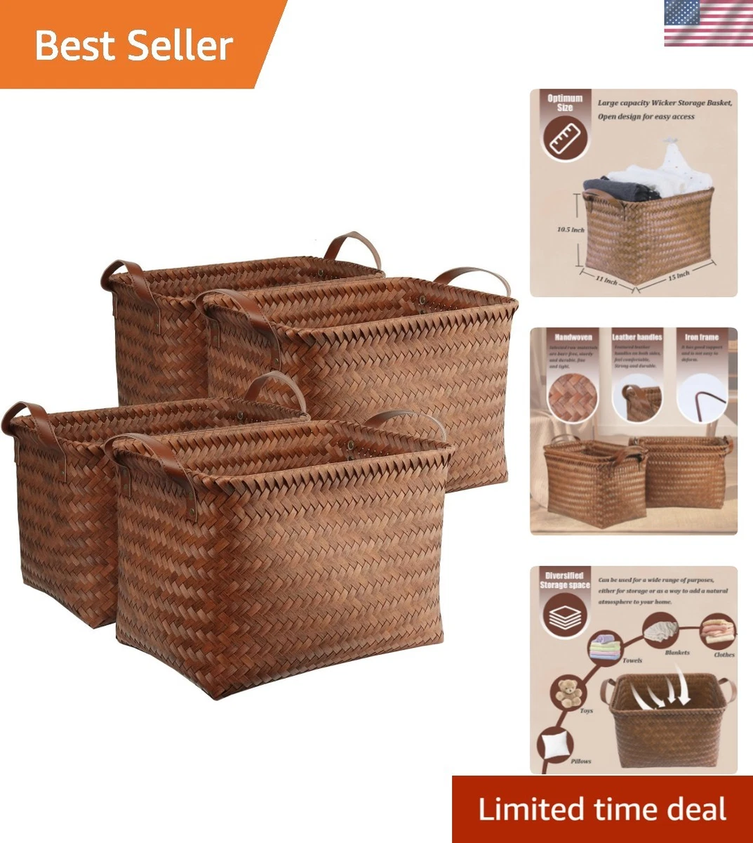 Grande Cesto Portaoggetti In Corda Di Cotone Naturale Con Manici – 50x35x30 Cm – Organizer Per Biancheria, Coperte, Giocattoli, Home Decor