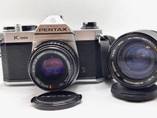 Pentax K1000  Kit: Pentax 50mm Zoom, SOLIGOR  80-200mm Zoo Lens - Student Ready!