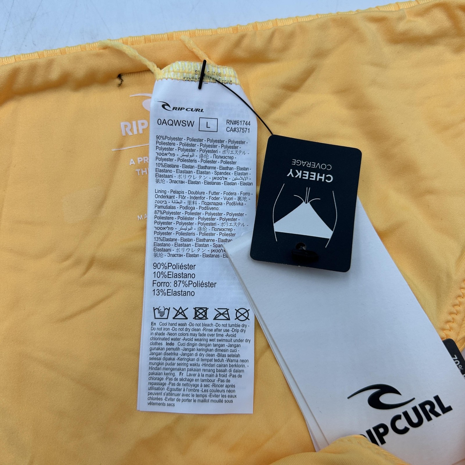 Rip Curl Bikini Bottom Women's Large Yellow Premium Surf Cheeky Mango Swim thumbnail 2