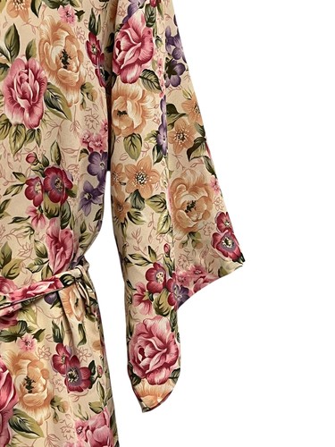 California Dynasty Robe Womens Medium Floral Kimono Belted Made in USA Long - Picture 6 of 12