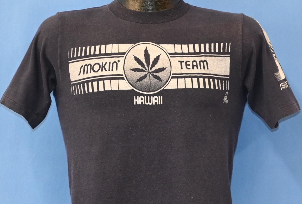 vintage 70s SMOKIN TEAM HAWAII GANJA WEED MARIJUANA SUNSTROKES t-shirt SMALL S