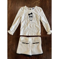 Janie And Jack Girl 2-Piece Outfit Set White Navy Blue Graphic Top Shorts Size 4