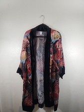 Chico's Peacock Velvet Burnout Multi-Color Duster Kimono Size S/M