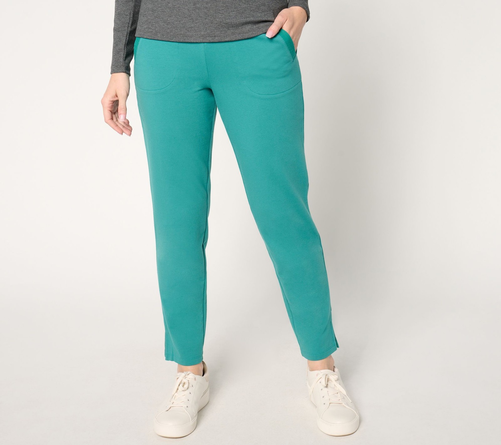 Denim & Co. Women's Petite Pants PL Active French Terry Ankle Pant Green A677844