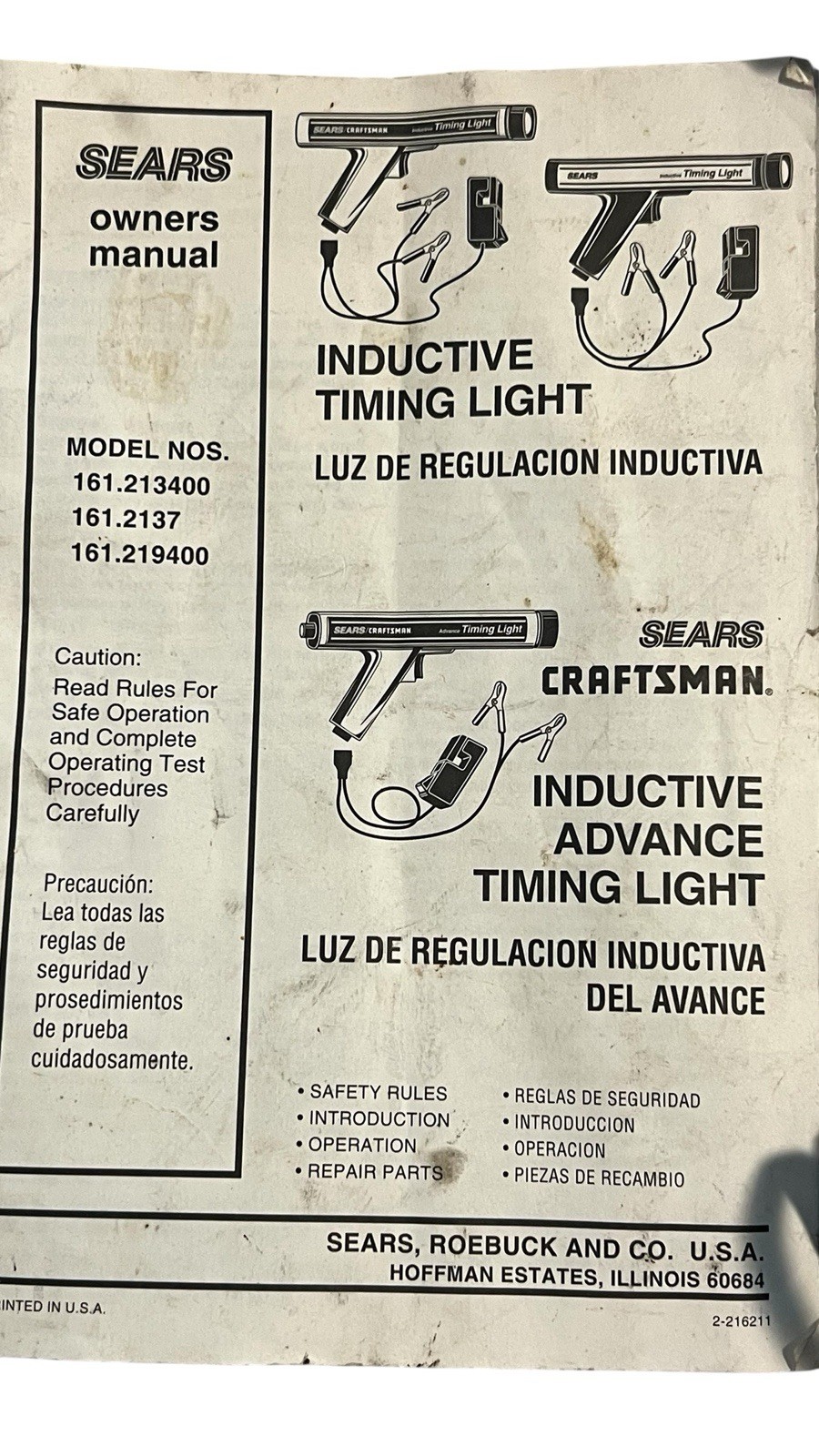 Sears Craftsman Advance Timing Light Inductive 161.213400 w Manual FREE SHIPPING