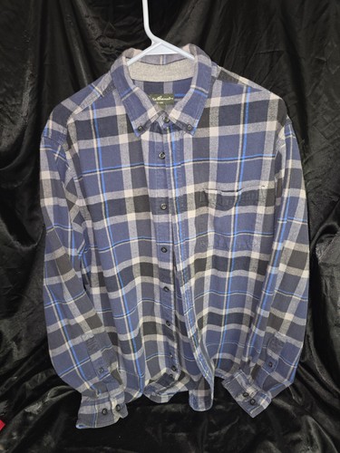 Eddie Bauer Hemd Herren XL blau grau kariert Flanell Button Down Freizeit Outdoor - Bild 1 von 4