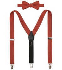 Boys' Youths' Solid Cotton Linen Pre-tied Bow Tie and Suspenders Set Event