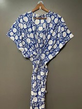 Indian Blue Floral Handmade Cotton Kaftan Maxi Dress Women's Clothing Gown US