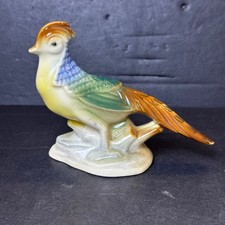 Vintage Ceramic Pheasant Figurine Multi Color Bird Glazed Pottery Mid Century