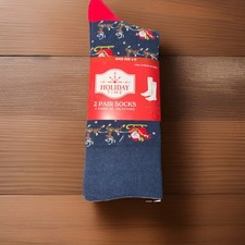 Holiday Time Christmas Socks 2-Pair Santa Reindeer Santa Shoe Size 6-12