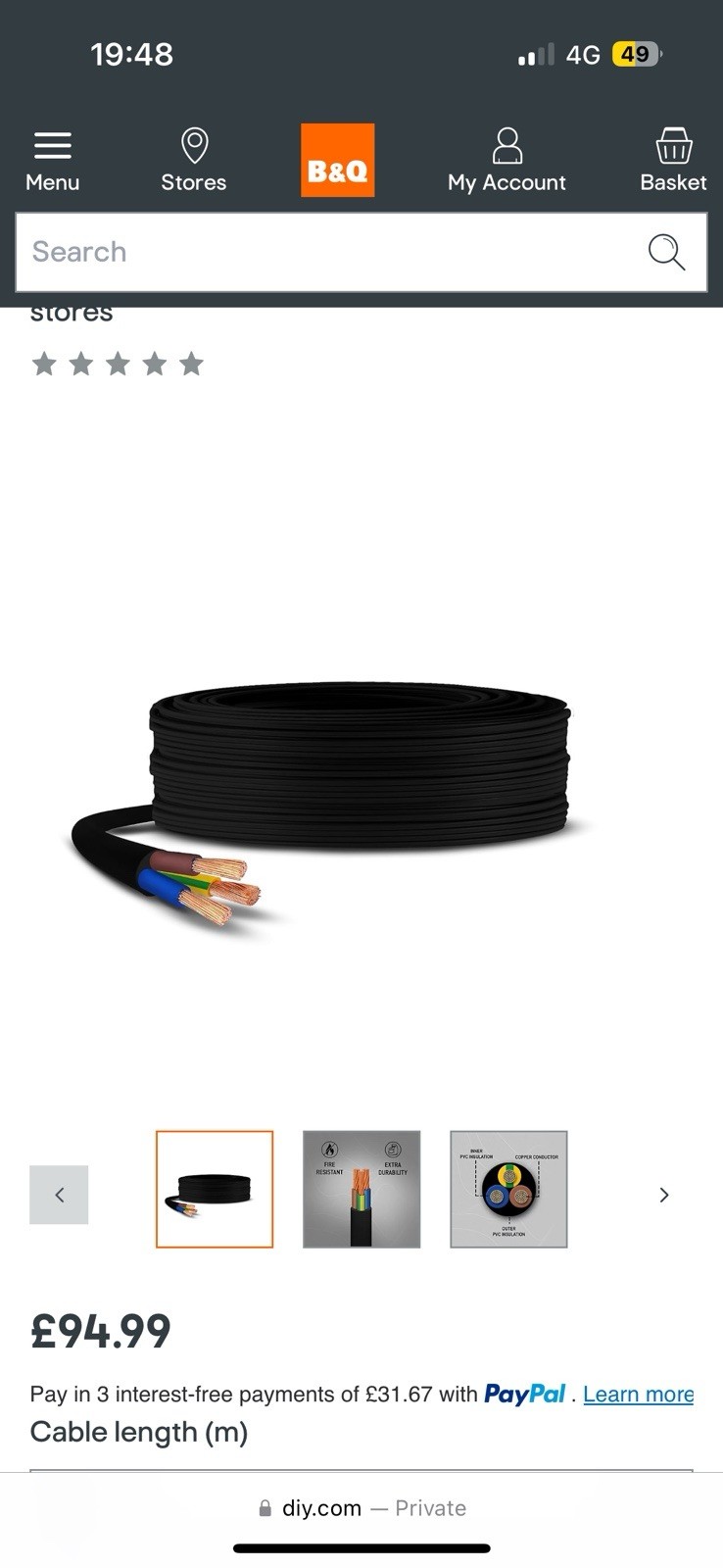 2.5mm 3core Black Flex Cable