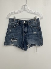 YMI Women s Short Denim Size 3/26 100 Cotton Distressed Ripped Blue Button