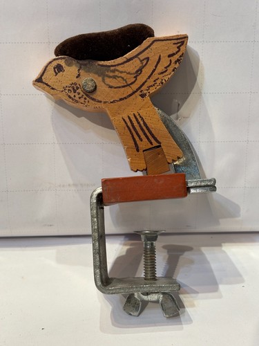 Vintage Wooden Sewing Bird Clamp Pin Cushion