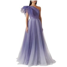 Mac Duggal 20377 Size 8 Glitter Ble Ombre Ruffled One Shoulder Prom Ballgown NW