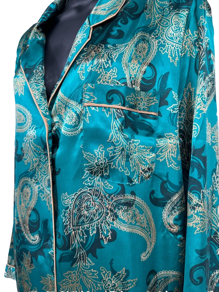 Conjunto de pijama de manga larga para mujer Morgan Taylor 2XL verde cachemir satinado Foto 4 de 4