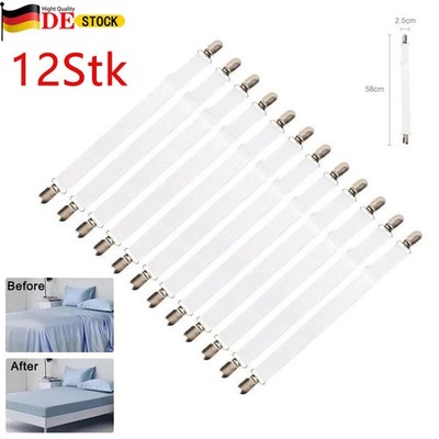 12 Stk Bettlakenspanner Verstellbar Elastische Spanner für Bettlaken Weiß Laken