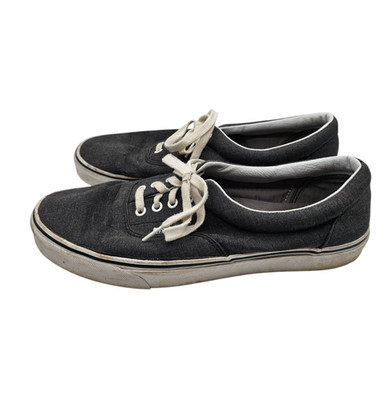 Vans Era black distressed canvas sneakers with white contrast stitching Sz 11.5