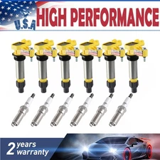 6X Ignition Coil and Iridium Spark Plug For Cadillac GMC Chevy Buick UF569 3.6L