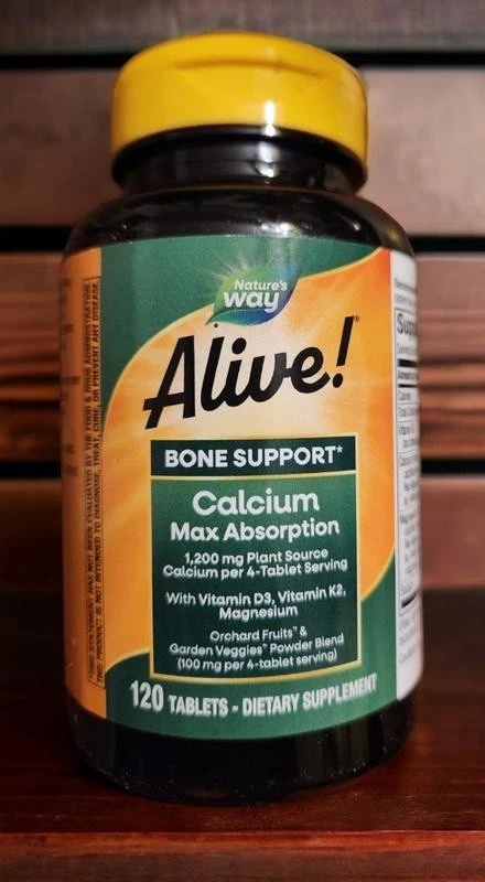 Nature's Way, Alive!, Calcio, Soporte Óseo, 1.200 mg, 120 Comprimidos Foto 4 de 4