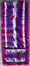 Vintage 70s Psychedelic Floral Oblong Neck Scarf Pink Purple Teal Boho 50" x 11"