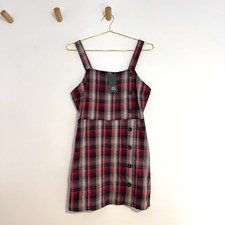 Wild Fable Red Tartan Plaid Strappy Side Button Sleeveless Mini Dress NWT Medium